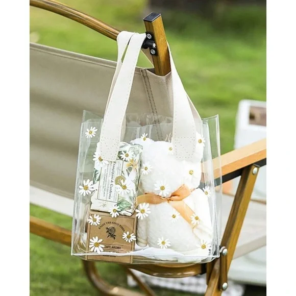 Clear Tote Bag with Daisy Print - Picture 2 of 3